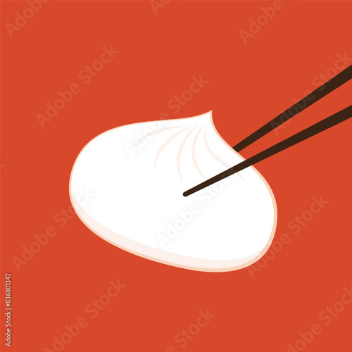Dim sum food sets. Steamed dumplings banner template isolated on red. Asian traditional cuisine. Vector illustration in cartoon flat style. Chinese food.