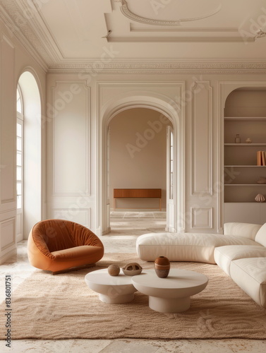 living room interior   focusing on modern minimalist style.