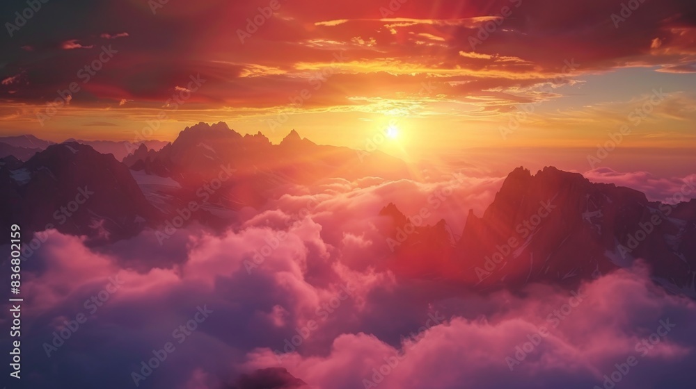 Fototapeta premium Majestic Mountain Sunrise Over Clouds