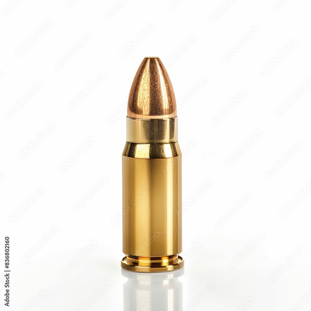 A Single Gold-Plated Bullet on a White Background A Single Gold-Plated Bullet on a White Background