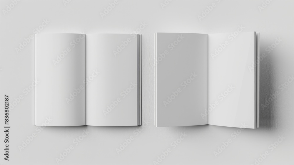 Blank Open and Closed Magazines on White Background Blank Open and Closed Magazines on White Background