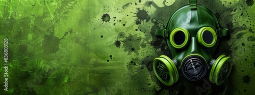Green gas mask banner. Toxic chemical weapon concept.