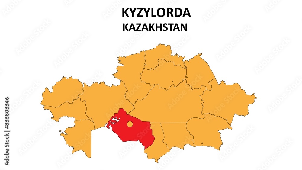 Kyzylorda Map in Kazakhstan. Vector Map of Kazakhstan. Regions map of Kazakhstan.