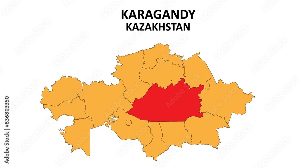 Karagandy Map in Kazakhstan. Vector Map of Kazakhstan. Regions map of Kazakhstan.