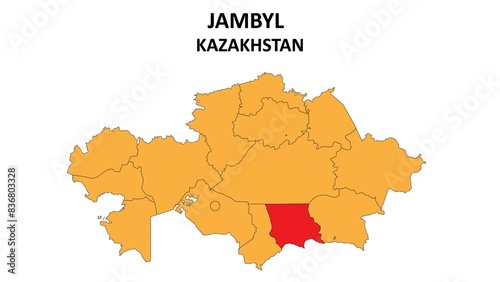 Jambyl Map in Kazakhstan. Vector Map of Kazakhstan. Regions map of Kazakhstan.
