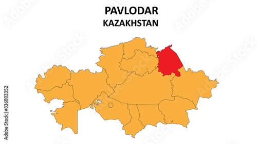 Pavlodar Map in Kazakhstan. Vector Map of Kazakhstan. Regions map of Kazakhstan.