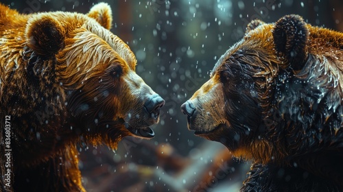 Stock Market Showdown: Brown Bear vs Bull on Chart Background
 photo