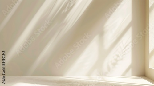 Minimalist Product Presentation: Soft Shadow and Sun Rays on Light Beige Background