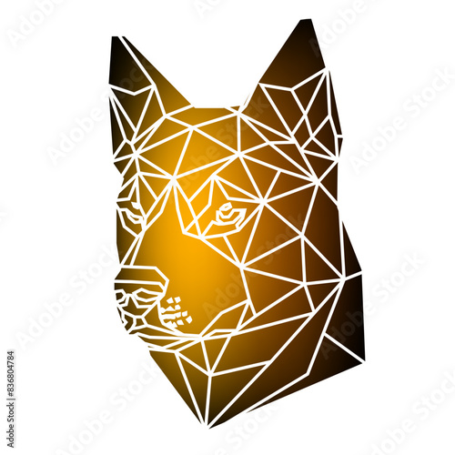 Stylized dog head a geometric style of triangles and different gradient colors with a white background, white lines. Vector art, sots art, low poly, cubo-futurism, sticker, cartoon avatar, animal logo