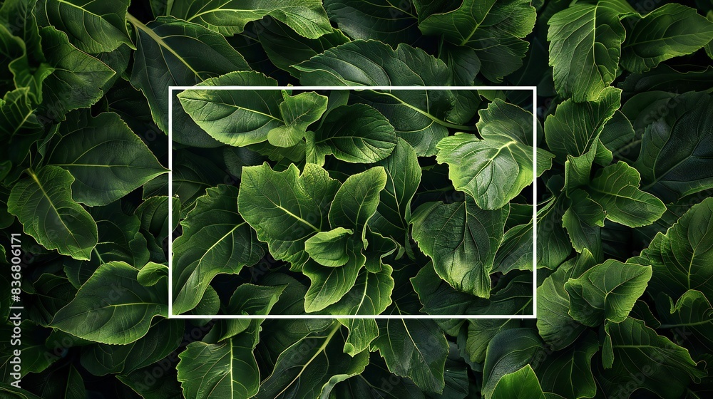 Fototapeta premium Artichoke leaves with a vector rectangular overlay prominently placed.