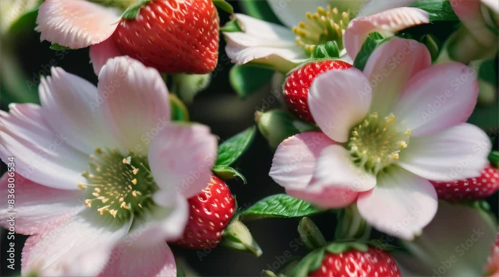 flower and strawberries close up flower and strawberries close up