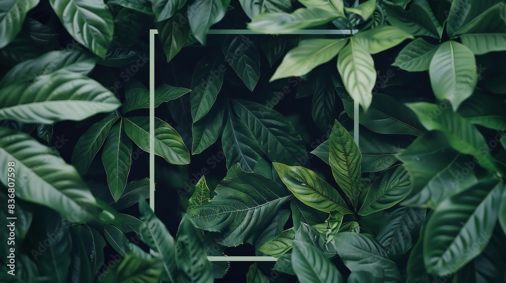Giant yam leaves spread across the scene with a vector rectangle overlay prominently displayed. Giant yam leaves spread across the scene with a vector rectangle overlay prominently displayed.