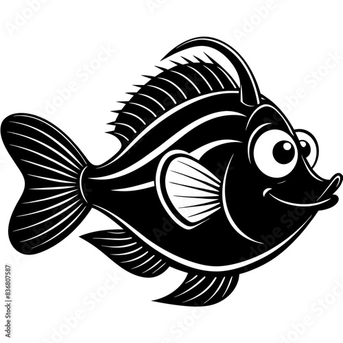Black and White Illustrations of Sea Creatures and Fish, silhouette illustrations of various sea creatures in hand drawn style