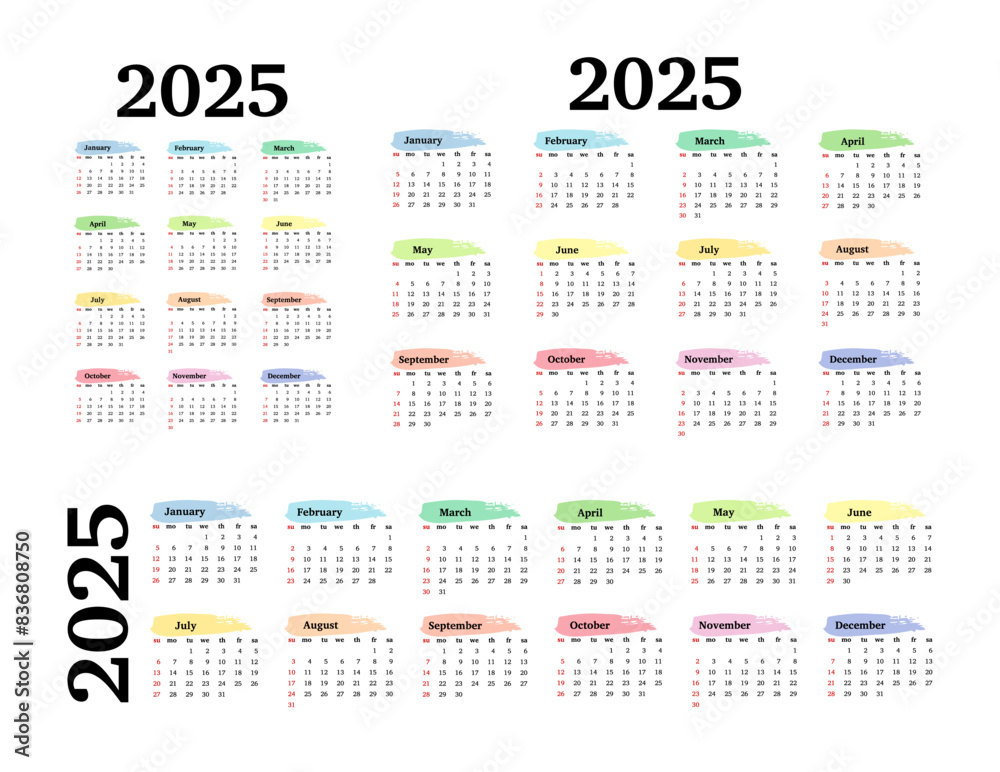 Calendar for 2025 isolated on a white background Calendar for 2025 isolated on a white background