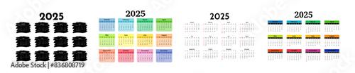 Set of calendars for 2025 isolated on a white background