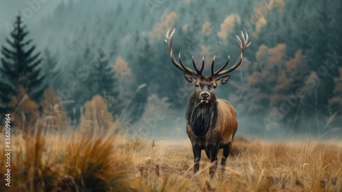 A deer stands in a field of tall grass