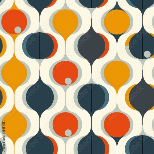 mid century modern circular shaped seamless repeating pattern