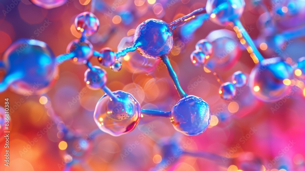 A colorful image of molecules with a bright orange background A colorful image of molecules with a bright orange background