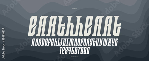 Elegant luxury font with experimental letter shapes, exclusive italic beauty vector typeface for logos and emblems, retro strong typography for headlines and slogans.