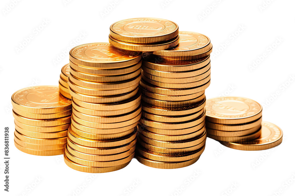 Pile gold coins isolated on white or transparent background. AI Generated. Pile gold coins isolated on white or transparent background. AI Generated.