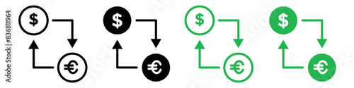 Currency exchange icon featuring global currencies, perfect for international finance and travel agencies