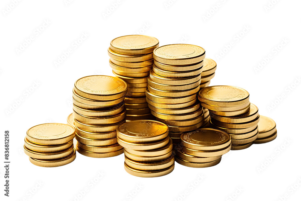 Pile gold coins isolated on white or transparent background. AI Generated. Pile gold coins isolated on white or transparent background. AI Generated.
