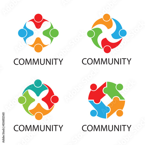 collection of teamwork logos connecting four people
