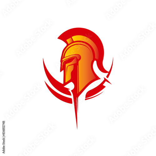Dynamic Spartan Warrior Helmet Logo in Fiery Colors