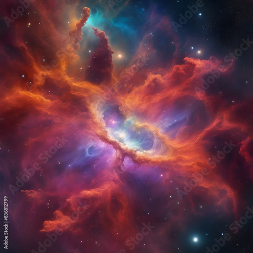 dazzling nebula of colorful gas and dust, starry