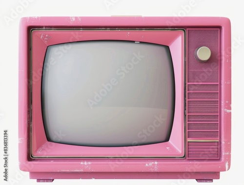 A high-resolution, 4K PNG image of an old, pink television screen with a transparent background. photo