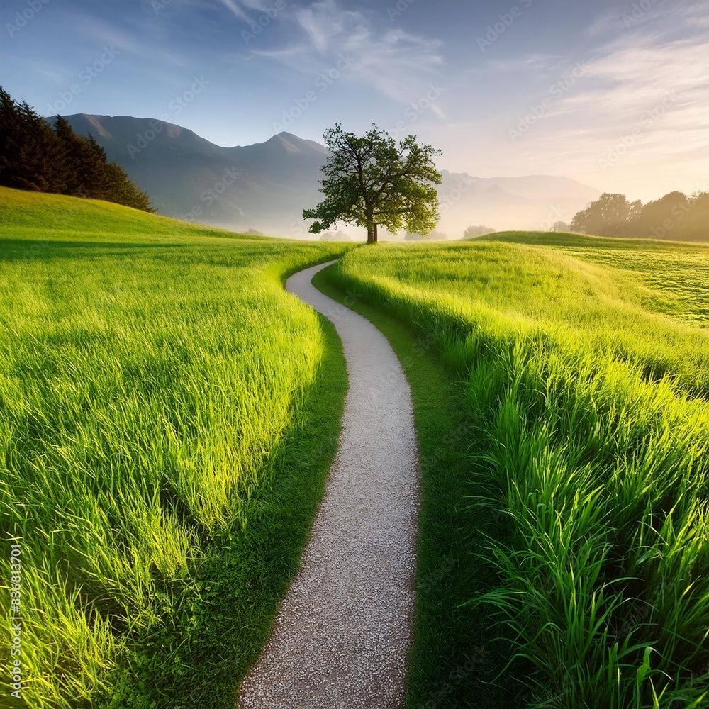 Fototapeta premium road in green field