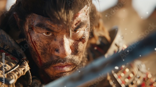 Close-Up of Intense Mongol Warrior in Fierce Combat
