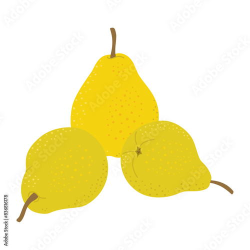 Ripe juicy pears cartoon illustration. Modern flat style juicy green pears, fruits, healthy eating. Isolated on white background. Vector illustration