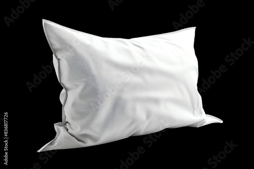 A crisp, white pillow against a solid black background, showcasing its softness and inviting appearance for relaxation and comfort.