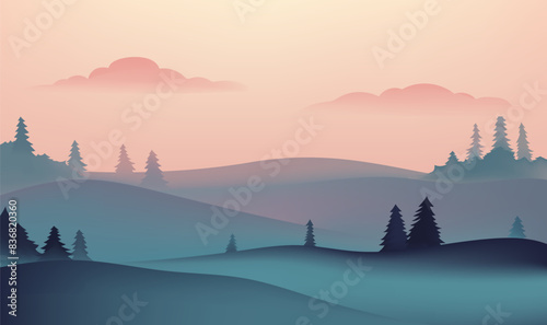 a digital painting of a landscape with mountains and clouds.