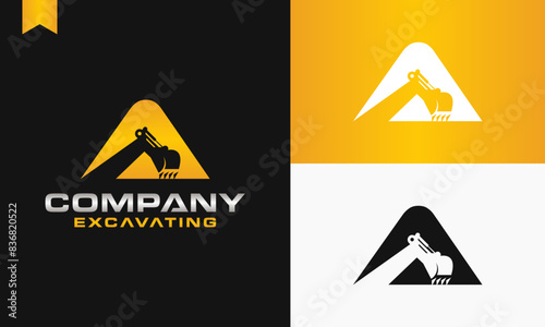 excavator letter A logo design excavating vector template illustration