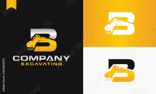 excavator letter B logo design excavating vector template illustration