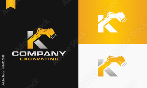 excavator letter K logo design excavating vector template illustration