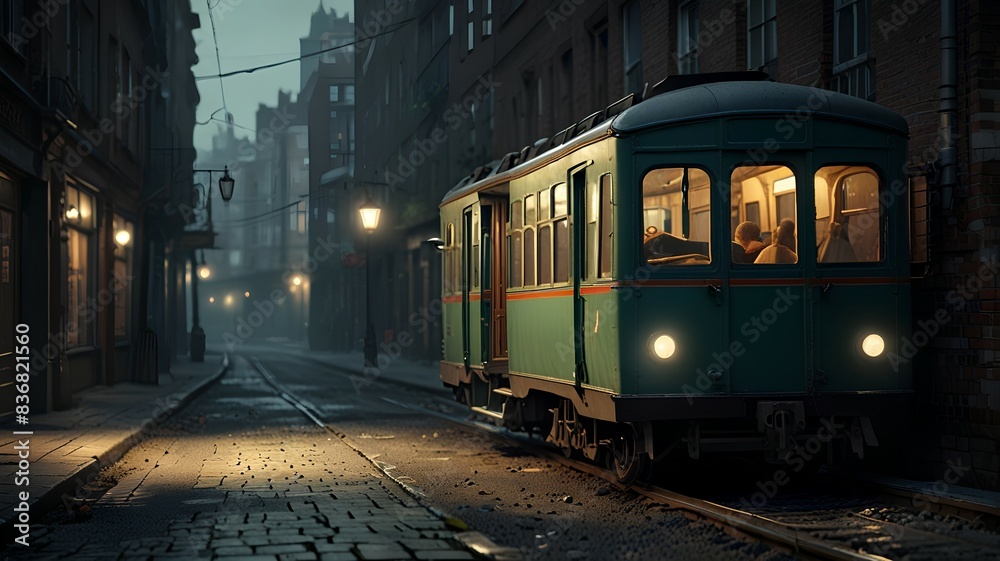 Naklejka premium tram in the night