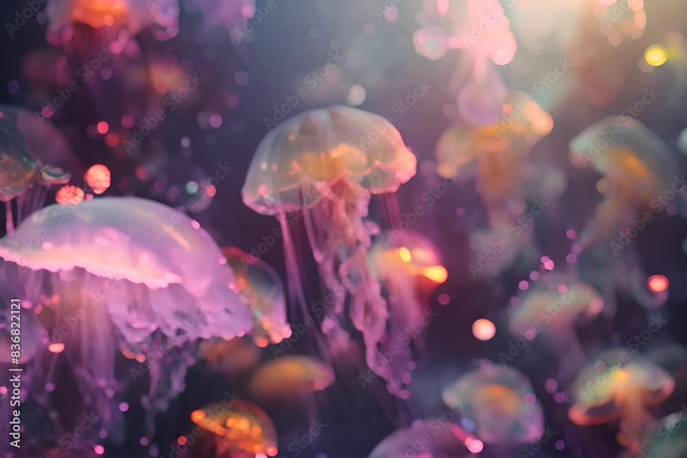 Fantasy Glowing Jellyfish, Bright Underwater Creature, Abstract Jelly Fish, Neon Animal Generative AI Illustration Fantasy Glowing Jellyfish, Bright Underwater Creature, Abstract Jelly Fish, Neon Animal Generative AI Illustration