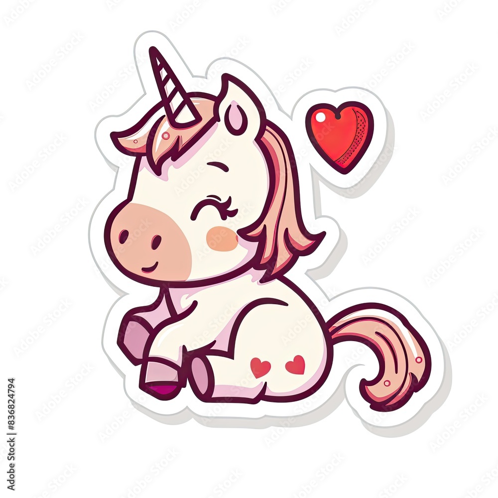 Adorable Unicorn with Heart Sticker Illustration generated with AI Adorable Unicorn with Heart Sticker Illustration generated with AI