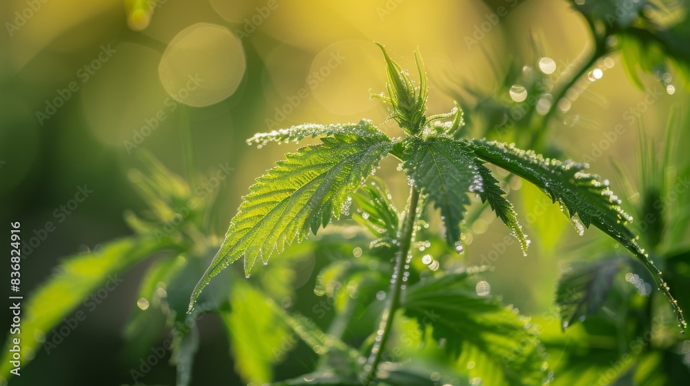 A leafy green plant with droplets of water on it A leafy green plant with droplets of water on it