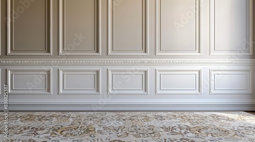  elegant floor and wall background with plush carpeting and classic wainscoting for a refined promotion ad. photo