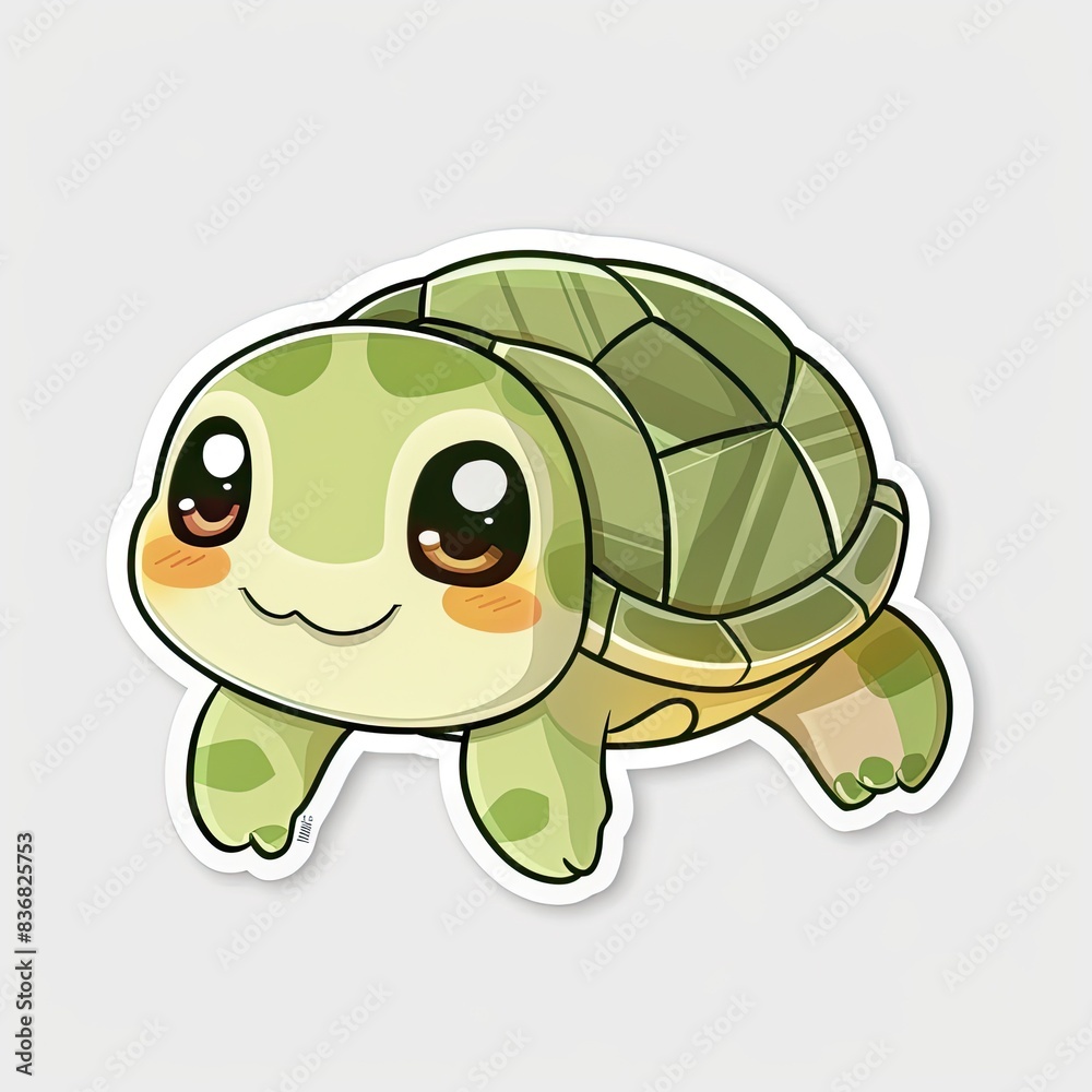 Fototapeta premium Cute Cartoon Turtle Sticker with Big Eyes generated with AI