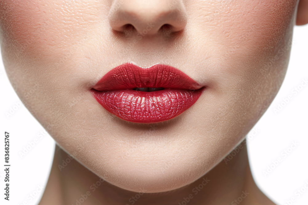Naklejka premium photo close up of perfect beauty lip woman, perfect clean skin on white background In a professional studio