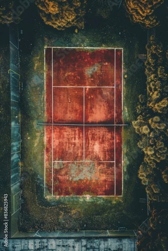 Tennis court with trees
