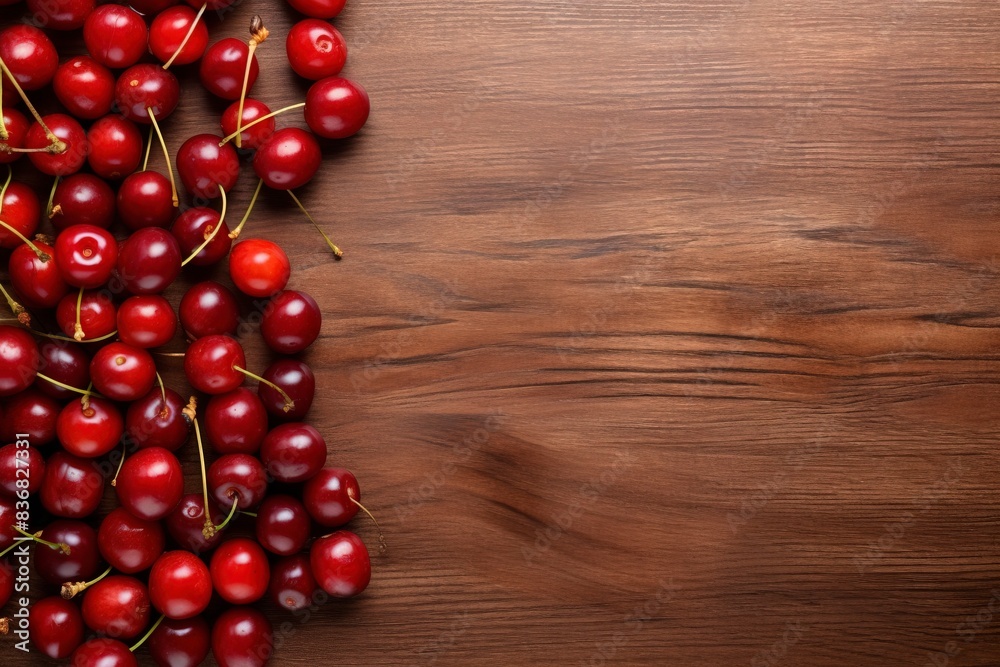 cherries on wooden background, generative ai cherries on wooden background, generative ai