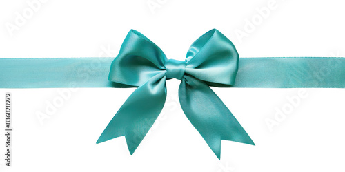 Turquoise color satin ribbons and bow isolate on transparent png. Holiday Edition, Ribbon decorative shiny.
