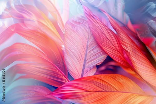 Vibrant and modern abstract colorful leaves background with translucent patterns. Bright and vivid multicolored texture. Inspired by nature and artistic digital art. Perfect for wallpaper design