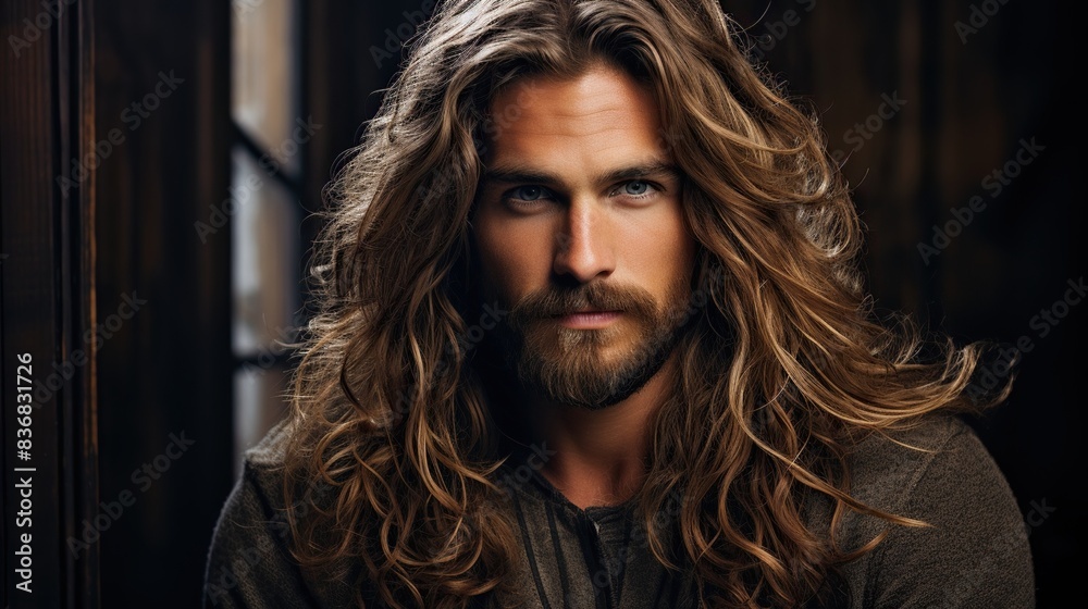a man with a long and flowing mane, showcasing the rugged charm and natural beauty of unstyled, free-flowing hair. 